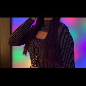 Black Glitter Tie Top